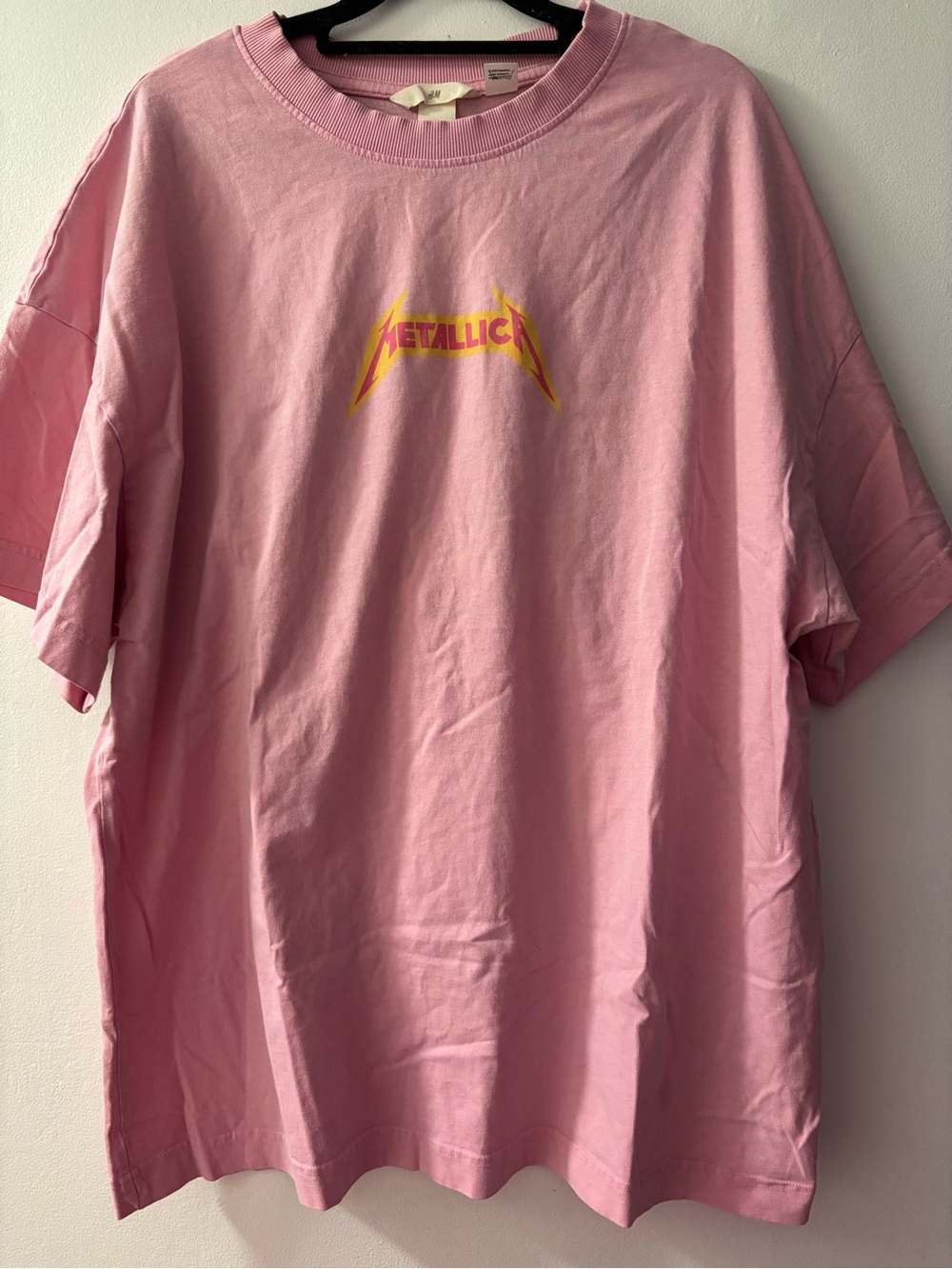 H&M Pink TShirt with Yellow Metallica Logo